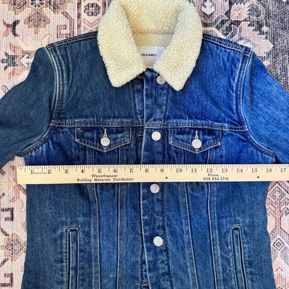 Old Navy Denim Jacket with Cream Sherpa Collar/ Interior 100% Cotton Size XS - Picture 10 of 13